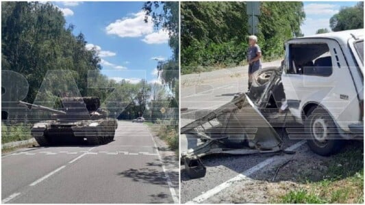 „Erau nebuni, toți râdeau!” Un tanc al armatei ruse a strivit o mașină ...