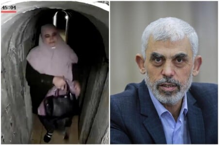 Soția liderului Hamas Yahya Sinwar aleargă printr-un tunel din Gaza cu o ...